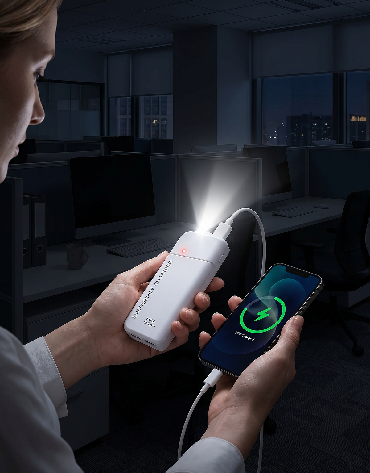 Powerbank op AA-batterijen met LED-zaklamp – biedt extra stroom voor je mobiele telefoon in noodsituaties
