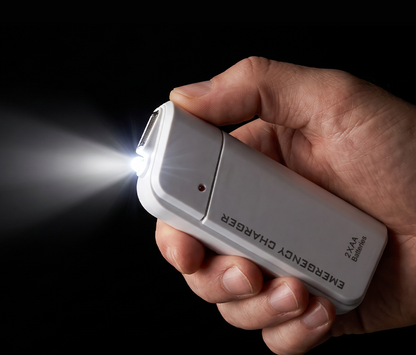 Powerbank op AA-batterijen met LED-zaklamp – biedt extra stroom voor je mobiele telefoon in noodsituaties