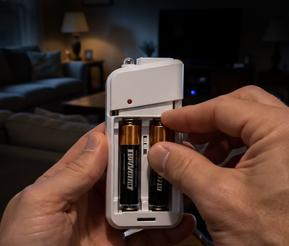 Powerbank op AA-batterijen met LED-zaklamp – biedt extra stroom voor je mobiele telefoon in noodsituaties
