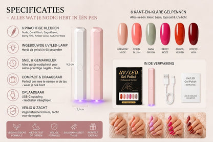 SalonPen – 3-in-1 Nagellak Pen (met UV-lamp) – Set van 6
