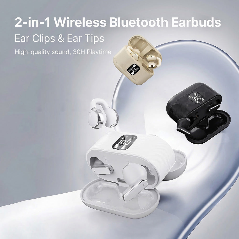 2-in-1 draadloze Bluetooth-oordopjes met oorhaken en oortips – 30 uur afspeeltijd