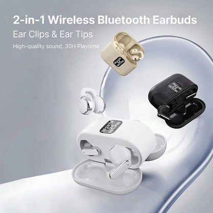 2-in-1 draadloze Bluetooth-oordopjes met oorhaken en oortips – 30 uur afspeeltijd