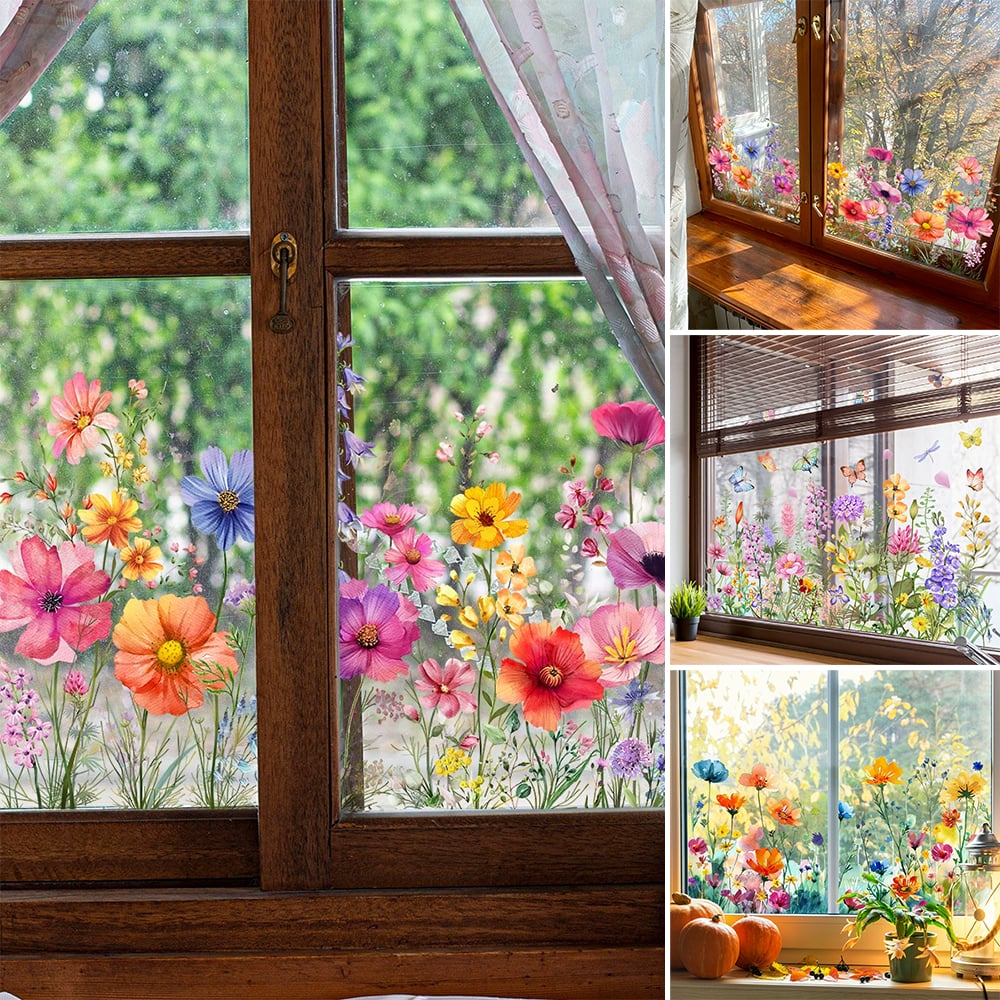 🦋🌺 Kleurrijke Bloemenboeket Raamstickers 🌷🌹