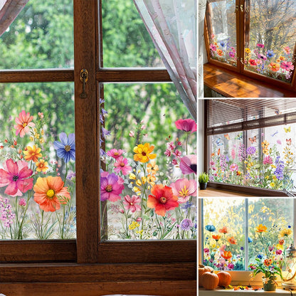 🦋🌺 Kleurrijke Bloemenboeket Raamstickers 🌷🌹
