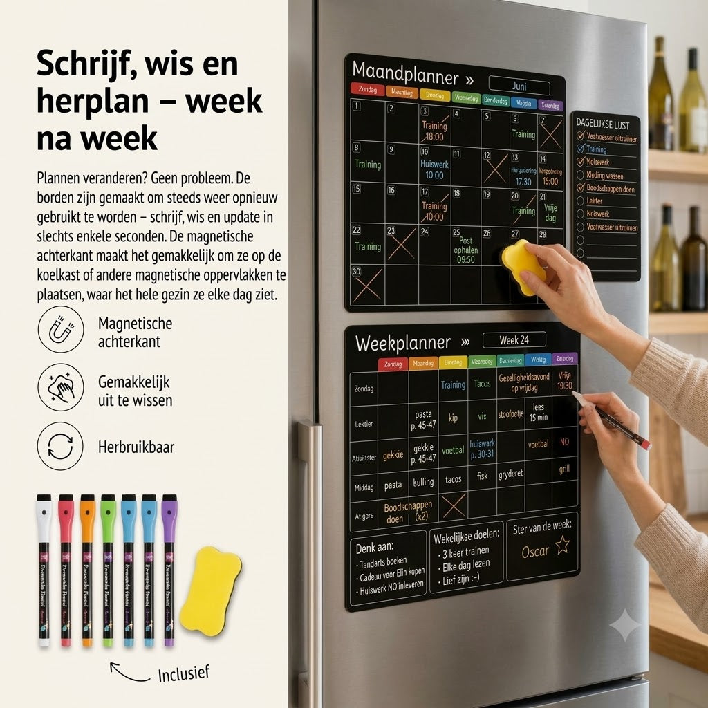 Magnetische familieplanner – Maand-, week- en dagplanning