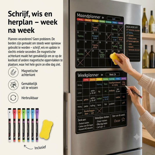 Magnetische familieplanner – Maand-, week- en dagplanning