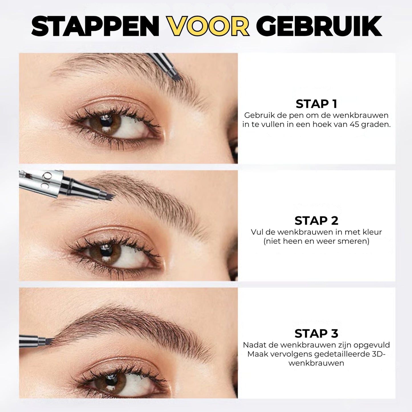 Microblading Wenkbrauw Pen - 4 Vorkpunten voor Natuurlijk Resultaat - 24u Waterdicht & Smudgeproof
