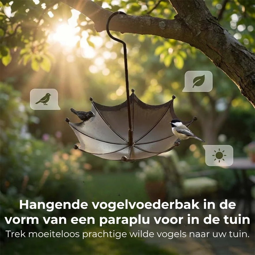 Hangend Vogelvoederhuisje en Drinkschaal – Parapluvormige Voedersilo – 2-in-1 Voederstation