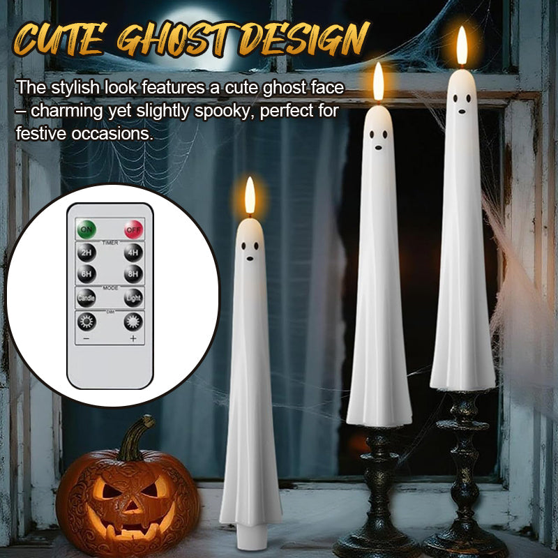 🎃👻Afstandsbedienbare LED-spookkaarsen met 3D-vlamlont 🕯️💡 1 set (2 stuks)