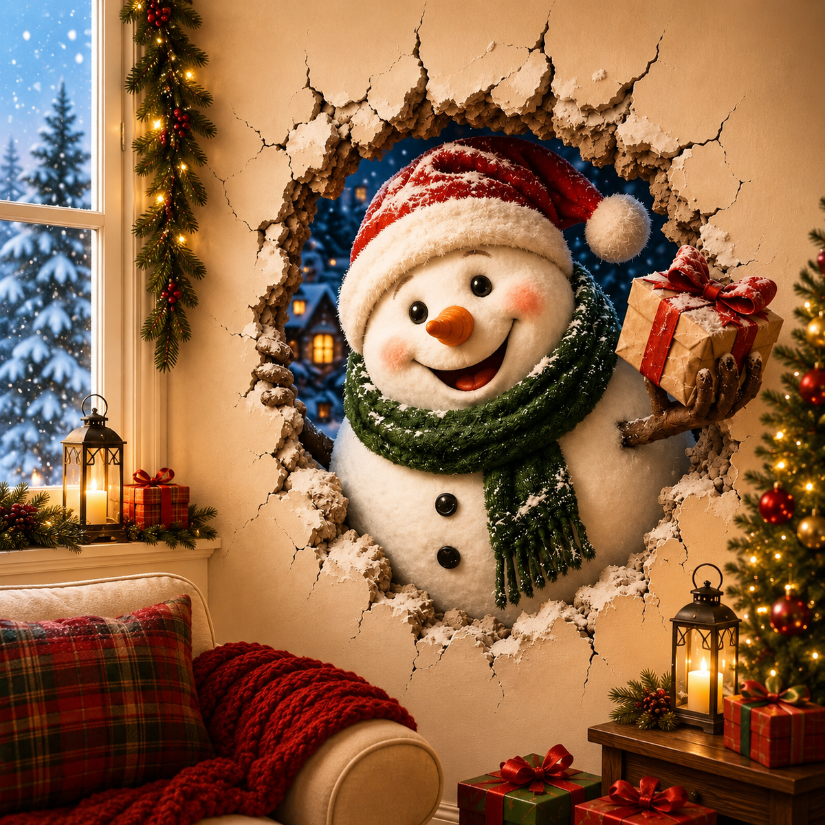 "Breek door" Kerststickers – Creatieve 3D-stickers voor ramen en muren