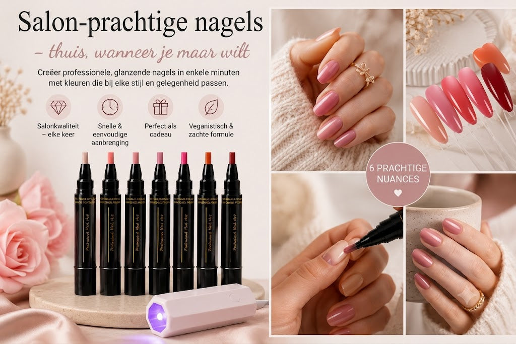 SalonPen – 3-in-1 Nagellak Pen (met UV-lamp) – Set van 6
