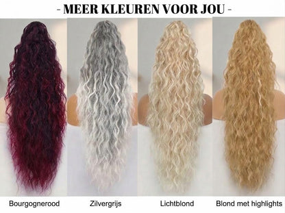 Lange golvende paardenstaart-pruik (Water Wave) – Volle paardenstaart met klem voor dagelijks gebruik en feestjes