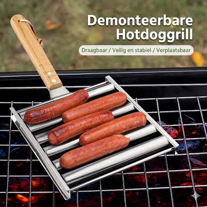 Roestvrijstalen worstroller voor op de grill — Met houten handvat