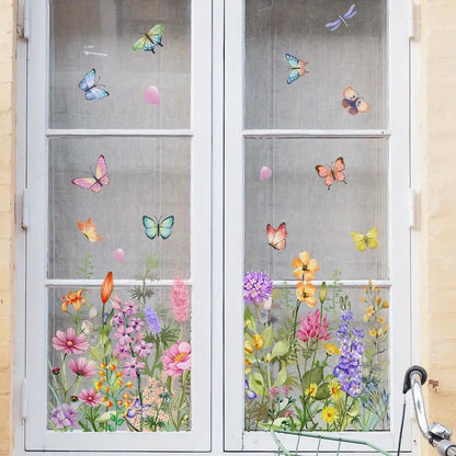 🦋🌺 Kleurrijke Bloemenboeket Raamstickers 🌷🌹