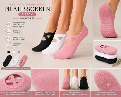 Antislip Pilates Sokken / Pilates Sokken met Grip (1 Set 3 Stuks)