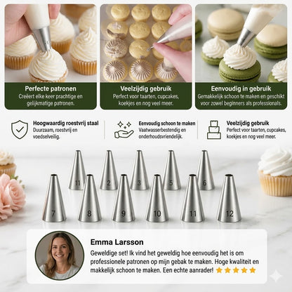 🌷 12-delige spuitmondjes set — Voor het decoreren van taarten, cupcakes en macarons