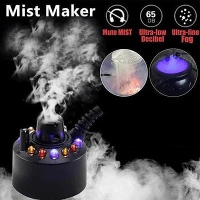 12 LED ultrasone mistmaker — produceert koude nevel en kleurrijke lichten