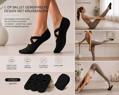 Antislip Pilates Sokken / Pilates Sokken met Grip (1 Set 3 Stuks)
