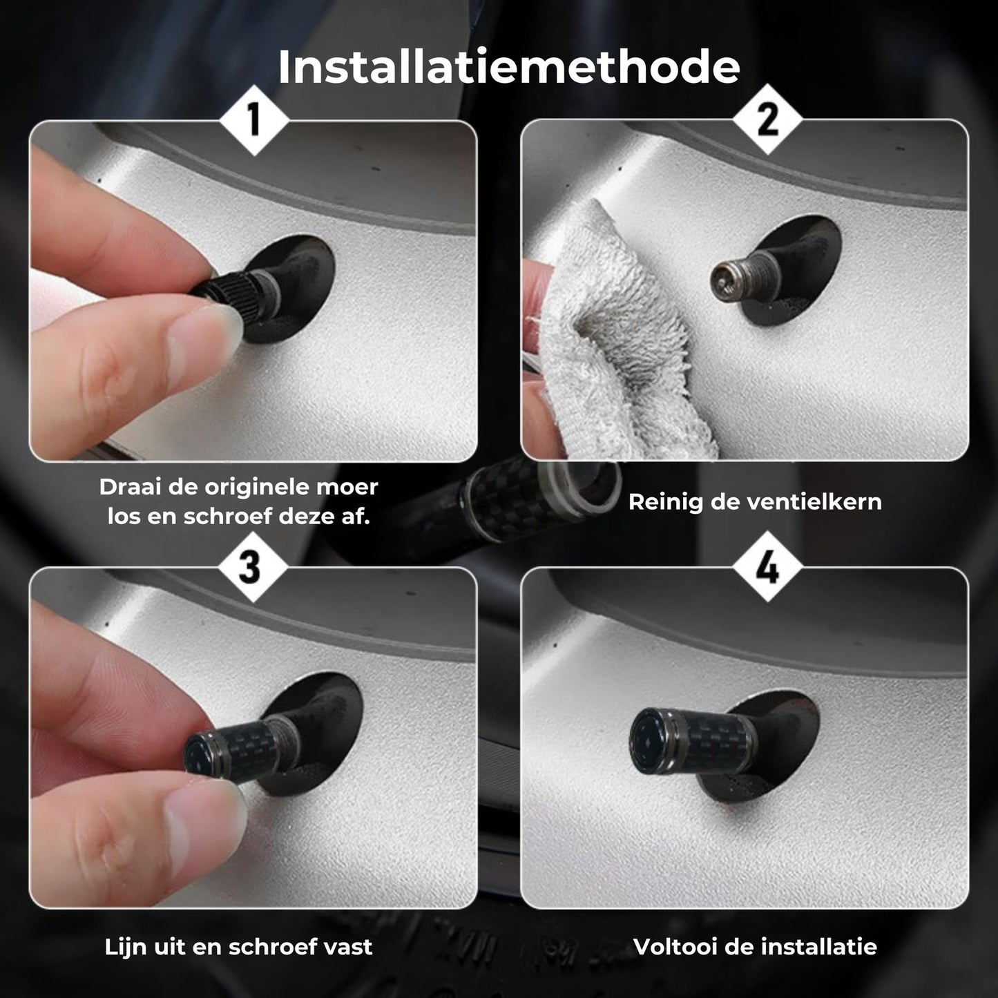 Luxe Carbon Ventieldopjes Set - Koolstofvezel Look - Universeel voor Auto, Motor & Fiets - Sportieve Wielbescherming - [Set van 4]