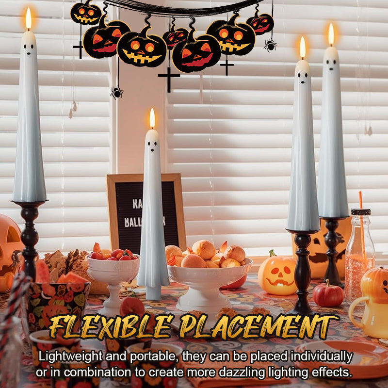 🎃👻Afstandsbedienbare LED-spookkaarsen met 3D-vlamlont 🕯️💡 1 set (2 stuks)