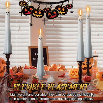 🎃👻Afstandsbedienbare LED-spookkaarsen met 3D-vlamlont 🕯️💡 1 set (2 stuks)