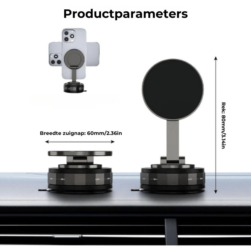 Magnetische Telefoonhouder Auto - Vacuüm Adsorptie & Magnetisch - 360° Draaibaar - Super Stabiel op Dashboard & Ruit