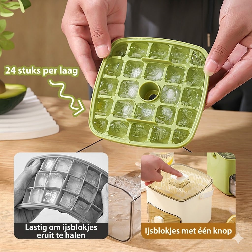 Siliconen Ijsblokjesvorm met Deksel - Drukknoppen Ijsbeker met Draaghendel
