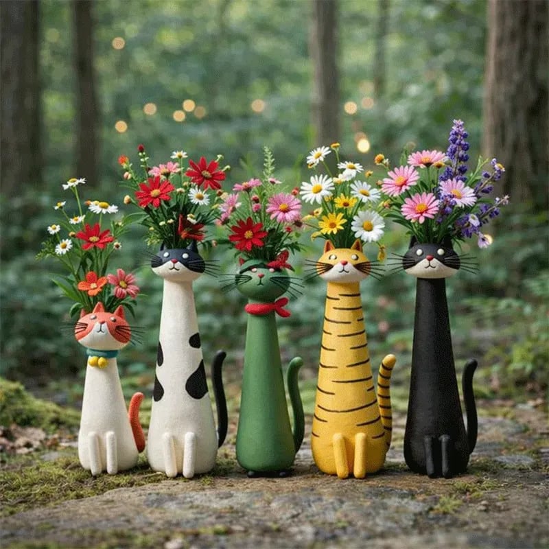 😻Handgemaakte Keramische Kattenvaas - Uniek & Origineel Design - Decoratieve Bloemenvaas voor Kattenliefhebbers