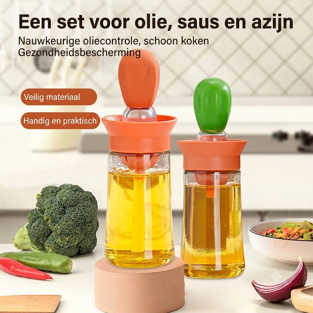 Oliespuit met Siliconen Kwastje – Precisie Oliespuitfles voor Koken, Barbecue (BBQ) en Bakken