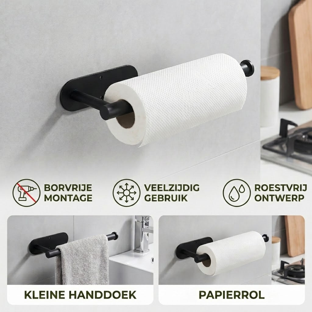 Moderne roestvrijstalen keukenrolhouder – Installatie Zonder Boren & Veelzijdig in Gebruik