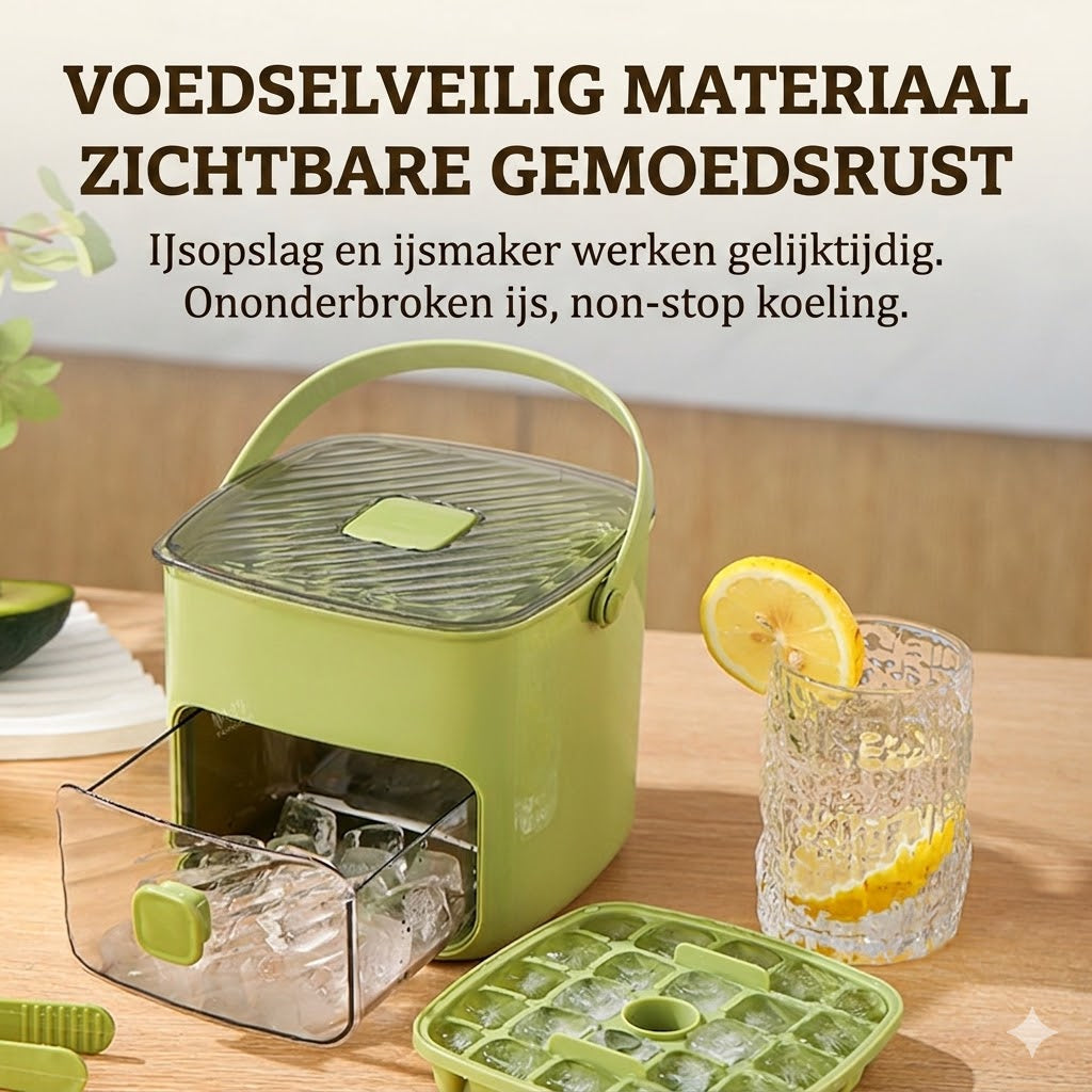 Siliconen Ijsblokjesvorm met Deksel - Drukknoppen Ijsbeker met Draaghendel