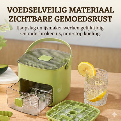 Siliconen Ijsblokjesvorm met Deksel - Drukknoppen Ijsbeker met Draaghendel