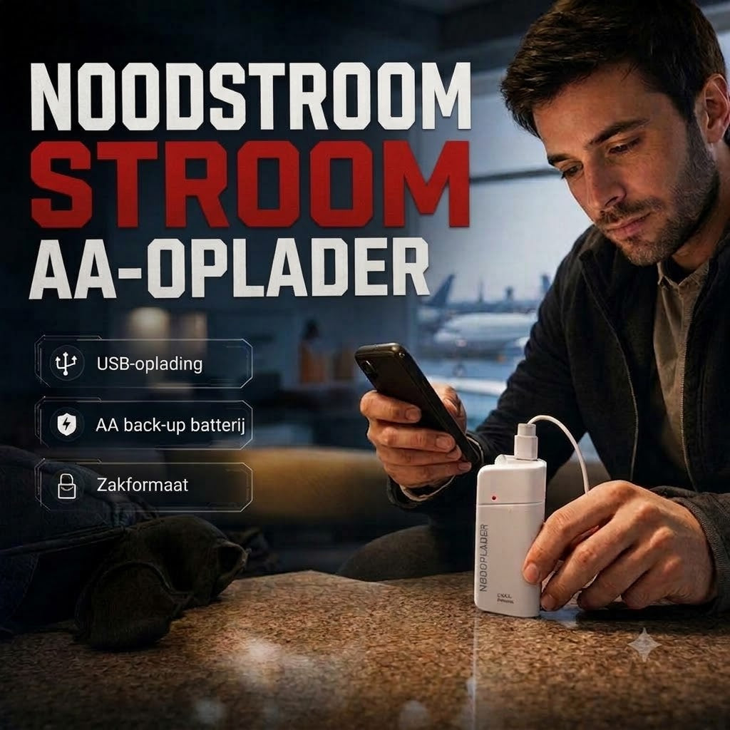 Powerbank op AA-batterijen met LED-zaklamp – biedt extra stroom voor je mobiele telefoon in noodsituaties