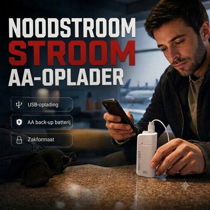Powerbank op AA-batterijen met LED-zaklamp – biedt extra stroom voor je mobiele telefoon in noodsituaties