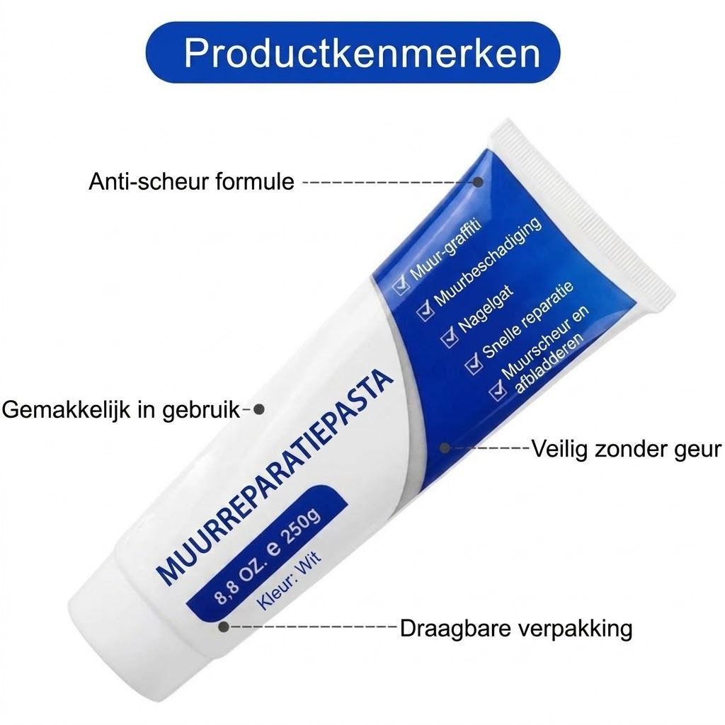 Muurvuller Wit - 250g - Reparatiepasta voor Gaten en Scheuren