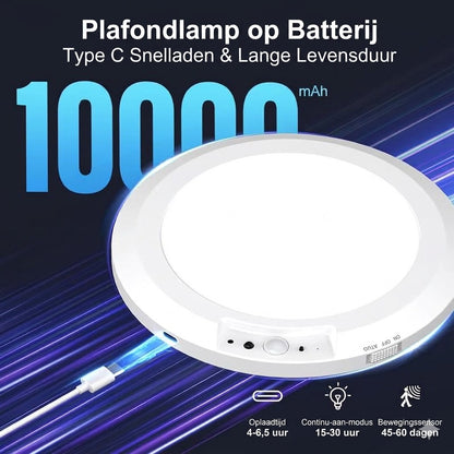 Oplaadbare Plafondlamp met Bewegingssensor - Draadloos - Inclusief Afstandsbediening