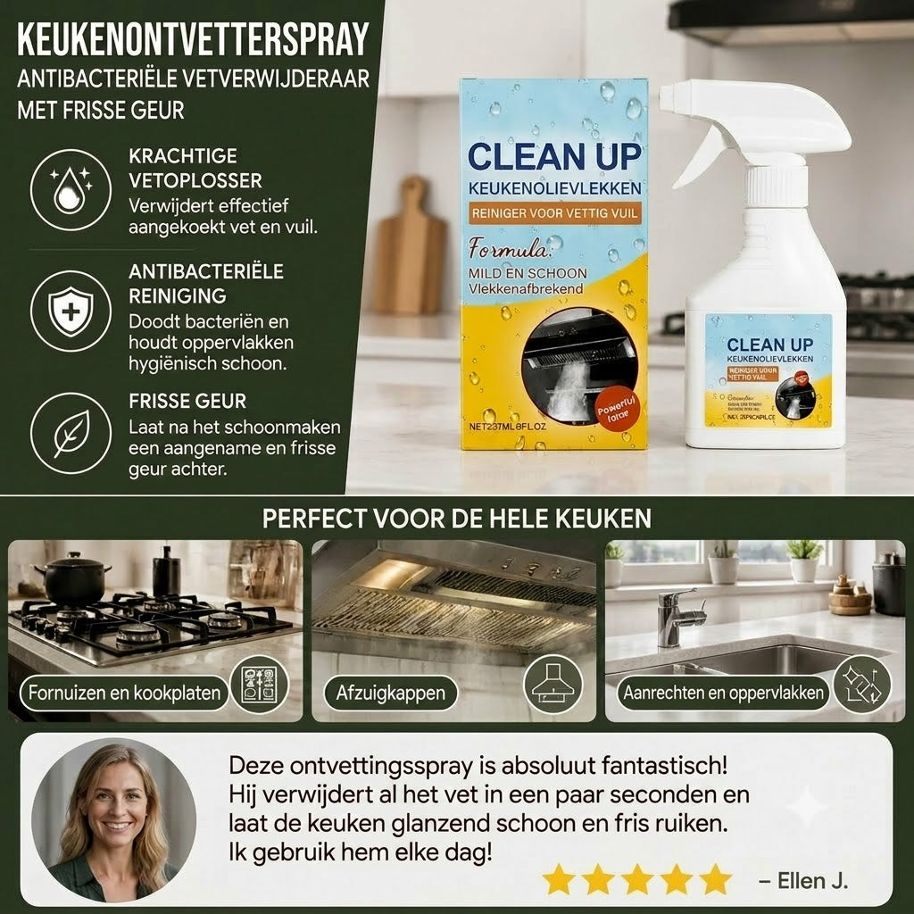 Ontvettingsspray voor de keuken – Antibacterieel en ontvettend, frisse geur.