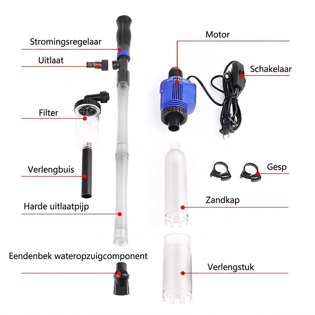 Elektrische Aquarium Stofzuiger & Waterwisselaar - 3-in-1 Bodemreiniger - Met Filterfunctie