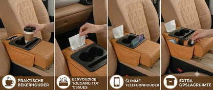 Multifunctionele opbergtas voor de armsteun van de auto - met bekerhouder en ingebouwde vakken