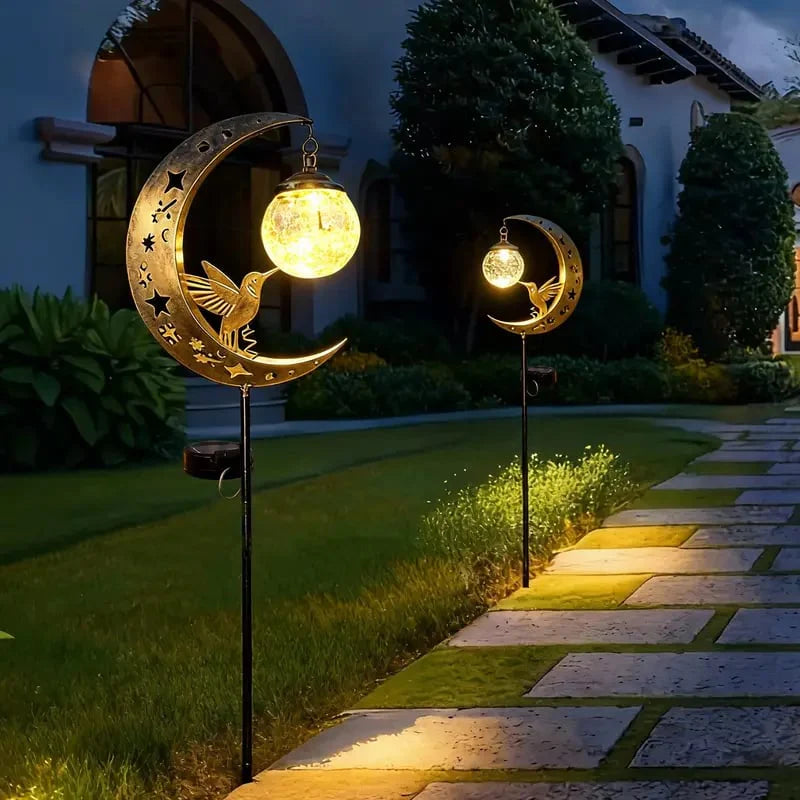 Solar Tuinverlichting Kolibrie en Maan - Decoratieve Buitenverlichting voor Tuin en Terras