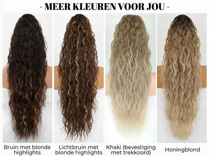 Lange golvende paardenstaart-pruik (Water Wave) – Volle paardenstaart met klem voor dagelijks gebruik en feestjes