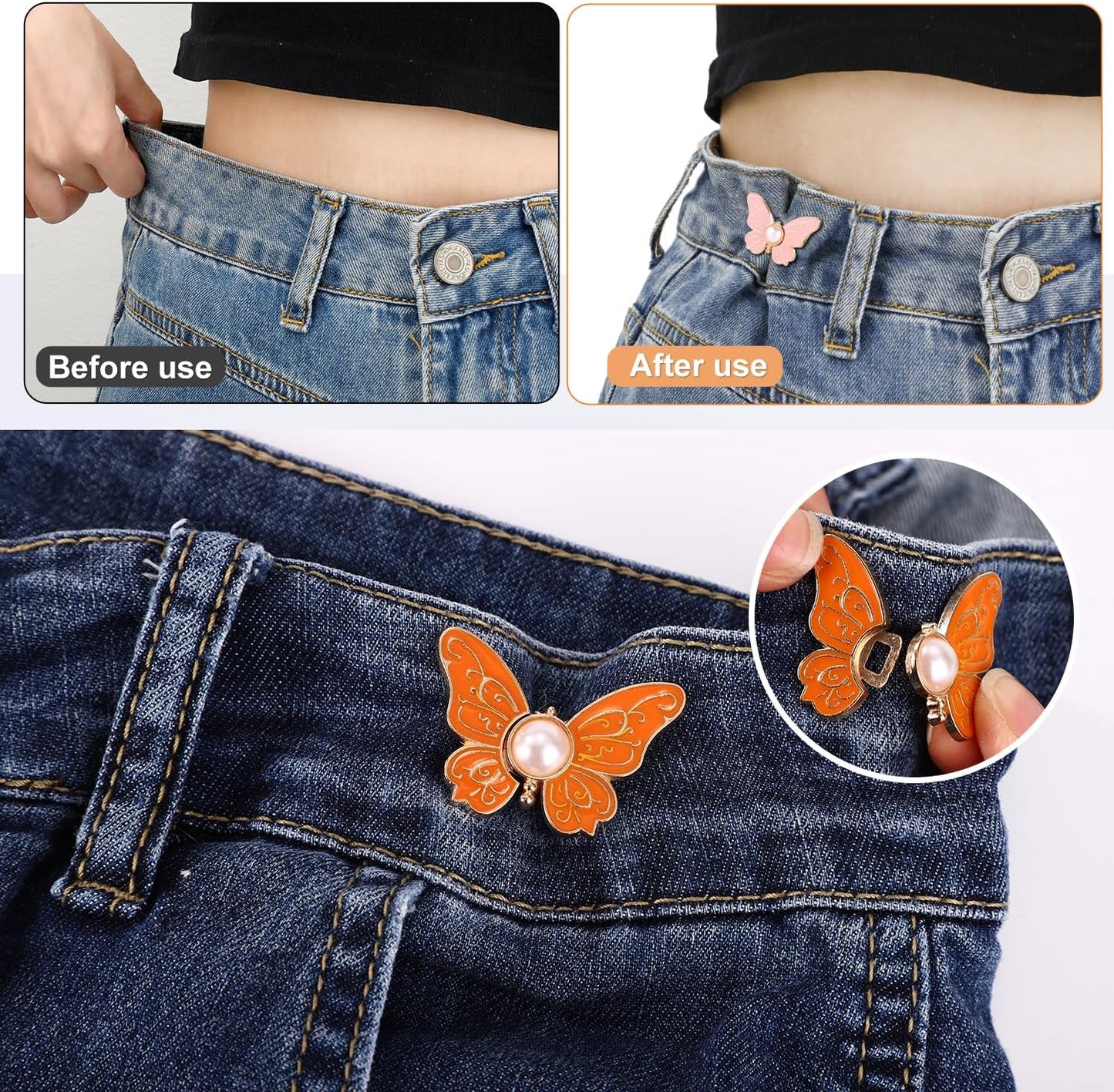 🦋Afneembare vlindergesp-Zeg vaarwel broeken die afzakken!（1 Set 8 Stuks）