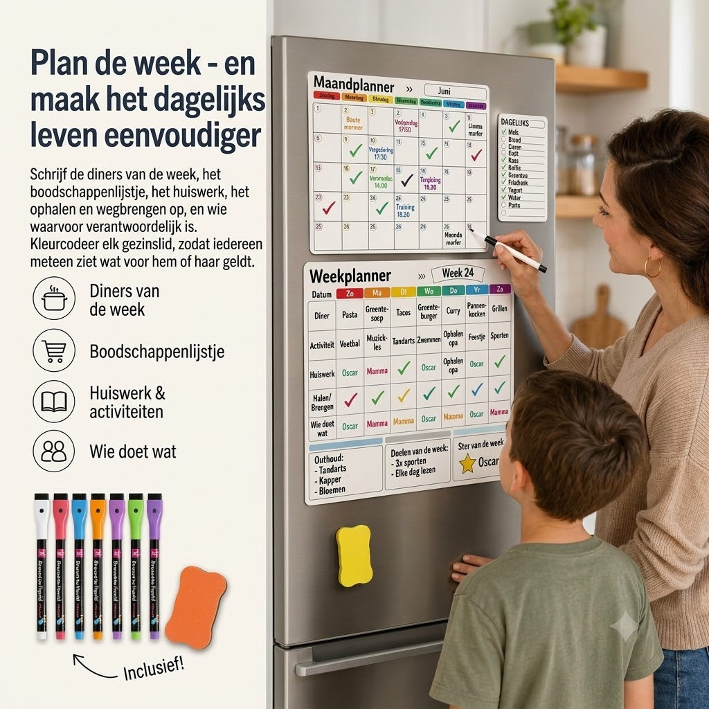 Magnetische familieplanner – Maand-, week- en dagplanning