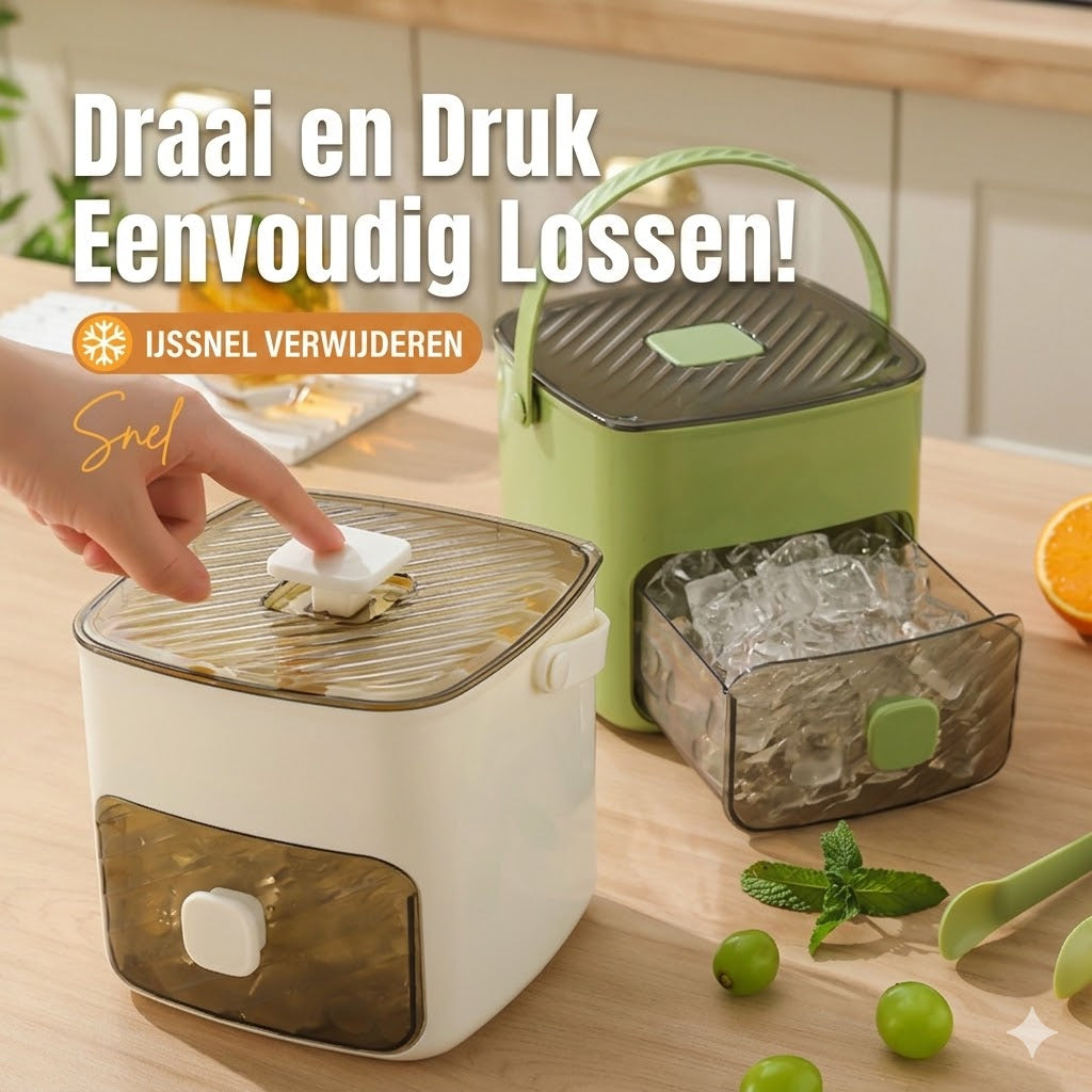 Siliconen Ijsblokjesvorm met Deksel - Drukknoppen Ijsbeker met Draaghendel