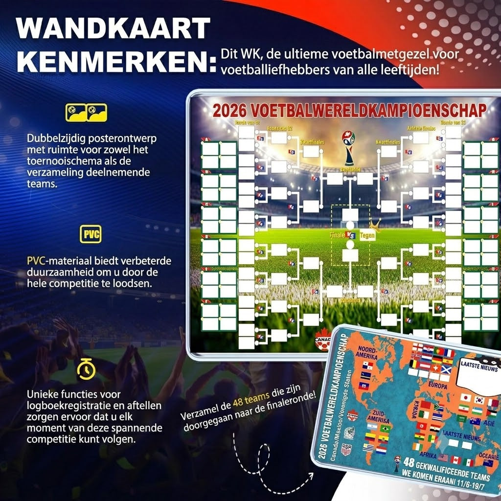 Speelschema-poster voor het WK 2026 – Vul hem in, plaats je weddenschappen en volg het hele toernooi.