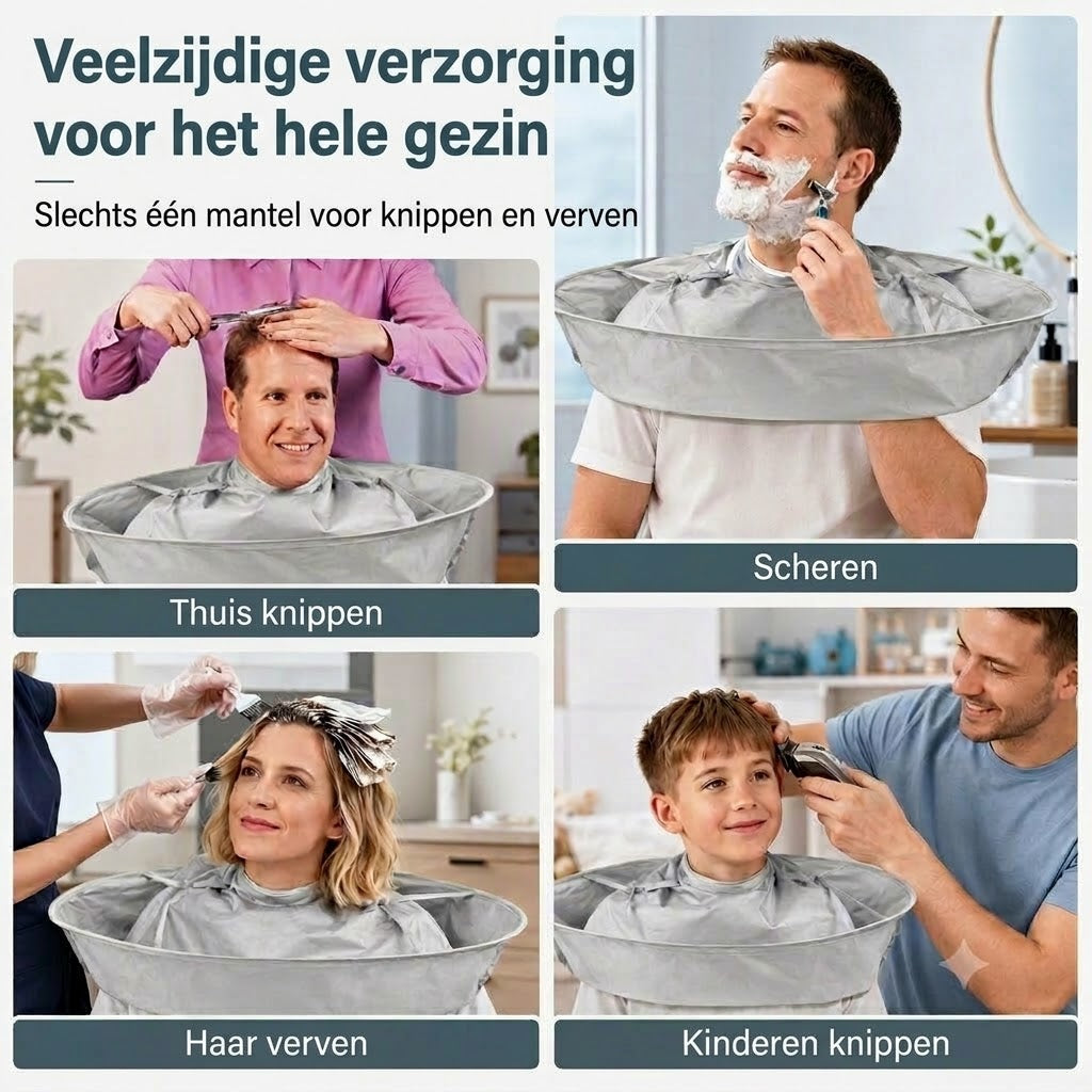 Waterdichte knipmantel met haaropvanger – Opvouwbare paraplu-knipmantel voor thuis knippen