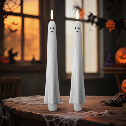 🎃👻Afstandsbedienbare LED-spookkaarsen met 3D-vlamlont 🕯️💡 1 set (2 stuks)