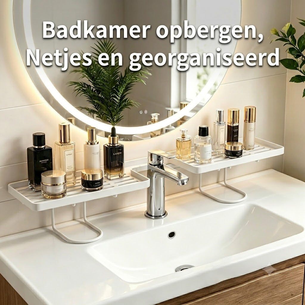 Badkamer Kraan Opbergrek – Staand & Zonder Boren / Kraan Organizer