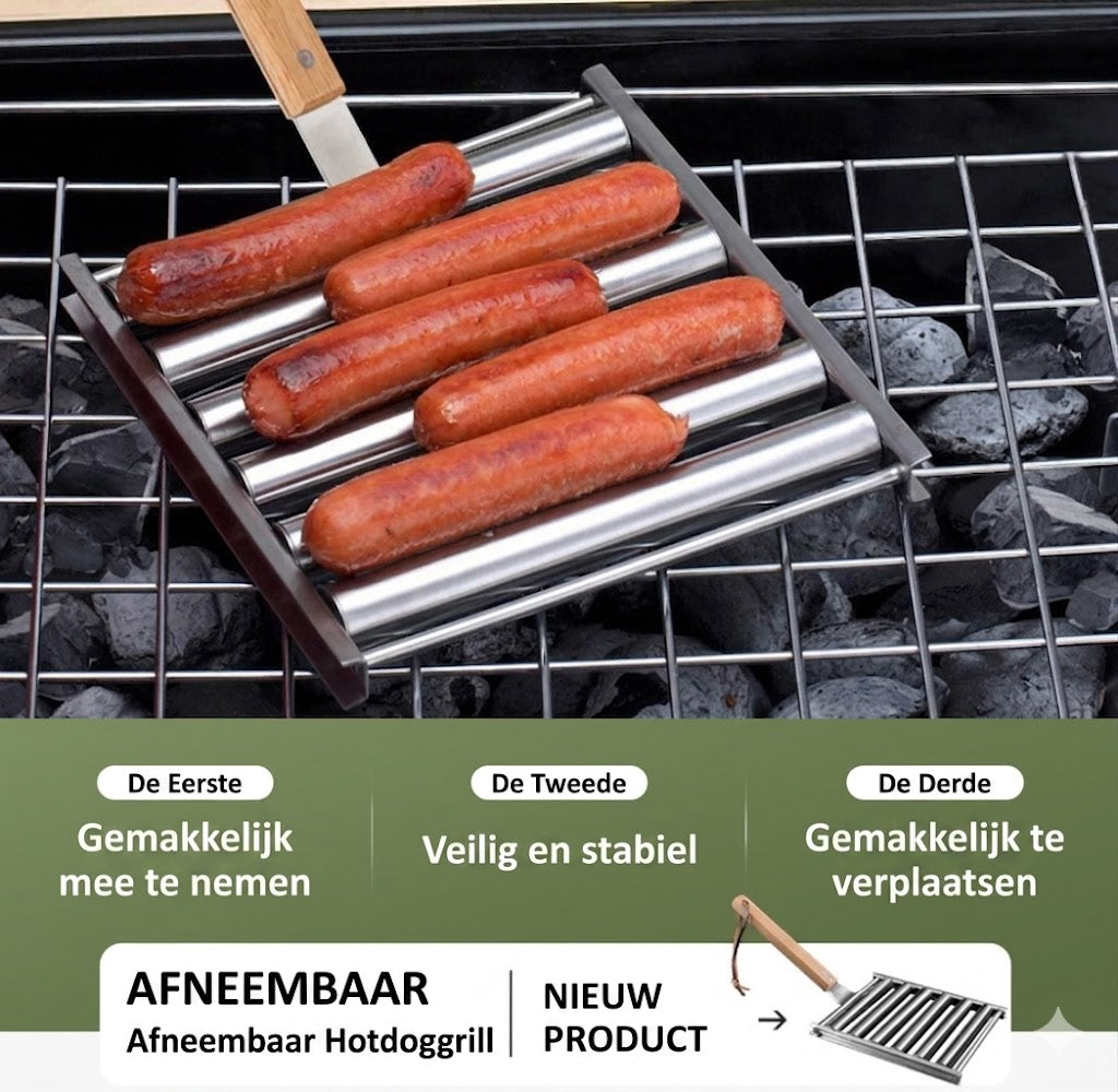 Roestvrijstalen worstroller voor op de grill — Met houten handvat