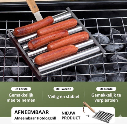 Roestvrijstalen worstroller voor op de grill — Met houten handvat